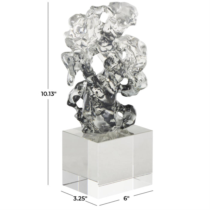 Clear Glass Abstract Freeform Decorative Sculpture with Clear Square Base