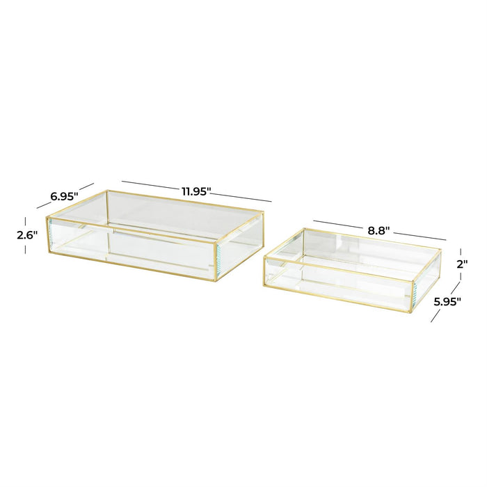 Clear Glass Beveled Decorative Jewelry Box with Gold Metal Frame