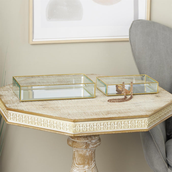 Clear Glass Beveled Decorative Jewelry Box with Gold Metal Frame