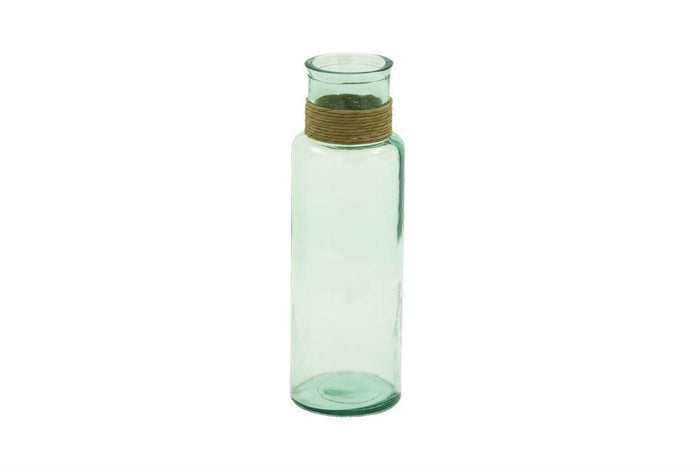 CLEAR RECYCLED GLASS SPANISH VASE WITH RATTAN DETAIL