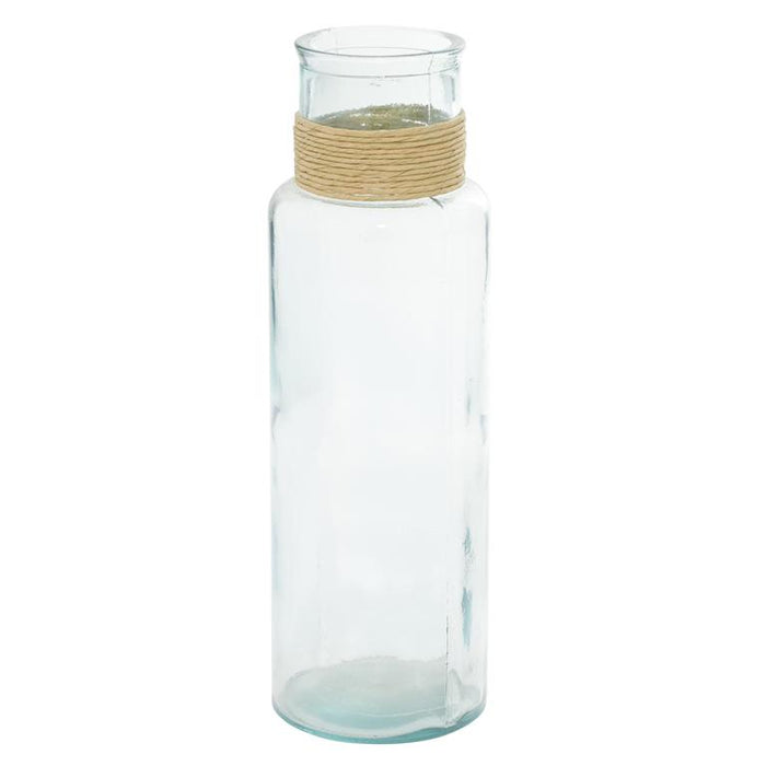 CLEAR RECYCLED GLASS SPANISH VASE WITH RATTAN DETAIL