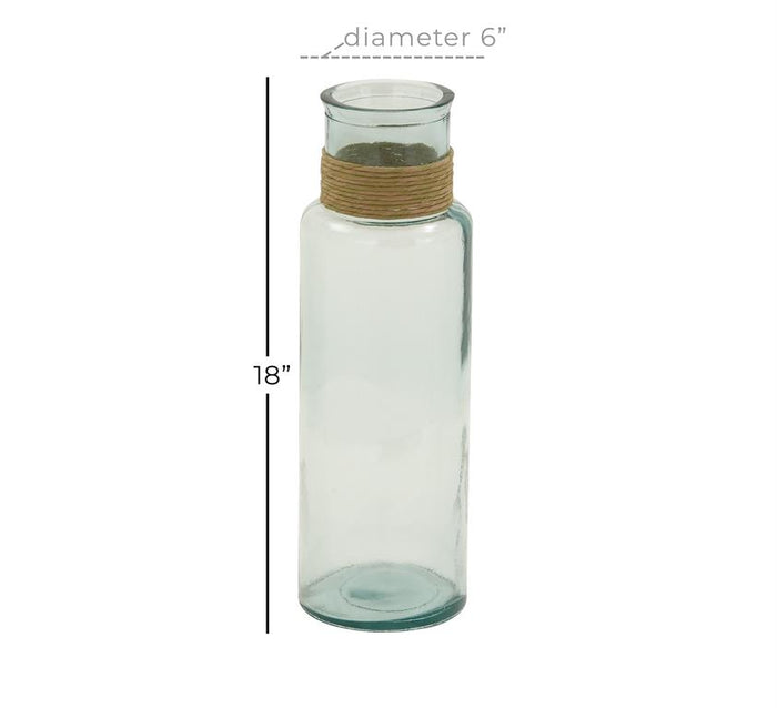 CLEAR RECYCLED GLASS SPANISH VASE WITH RATTAN DETAIL