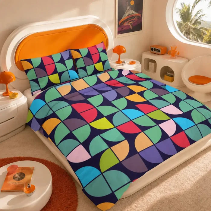 Colorful Geometric Mid Century Duvet Cover Set – Retro Double Sided Printed