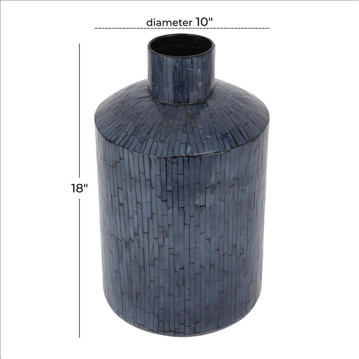 COSMOLIVING BY COSMOPOLITAN BLUE MOTHER OF PEARL HANDMADE VASE