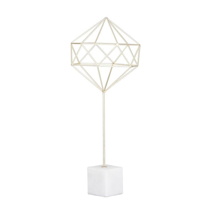 COSMOLIVING BY COSMOPOLITAN GOLD MARBLE GEOMETRIC SCULPTURE WITH MARBLE BASE,