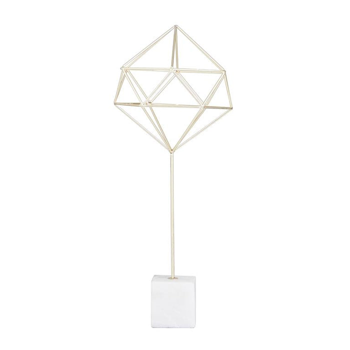 COSMOLIVING BY COSMOPOLITAN GOLD MARBLE GEOMETRIC SCULPTURE WITH MARBLE BASE,
