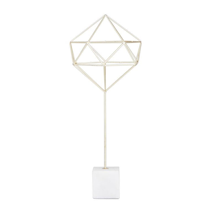 COSMOLIVING BY COSMOPOLITAN GOLD MARBLE GEOMETRIC SCULPTURE WITH MARBLE BASE,