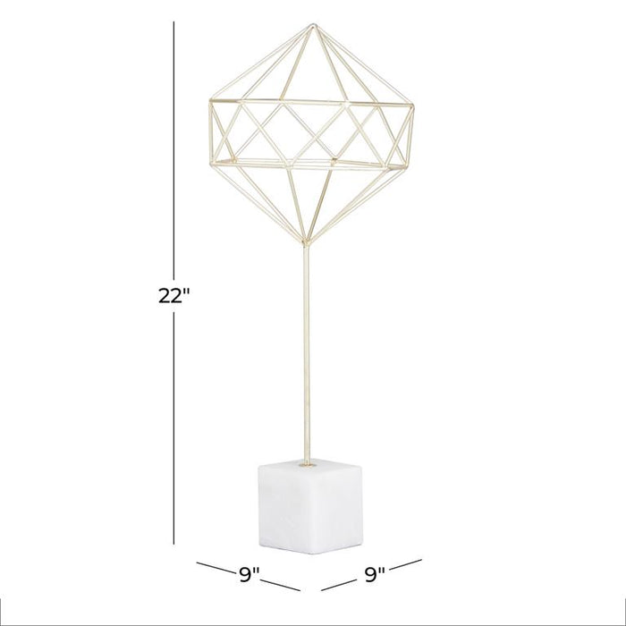 COSMOLIVING BY COSMOPOLITAN GOLD MARBLE GEOMETRIC SCULPTURE WITH MARBLE BASE,