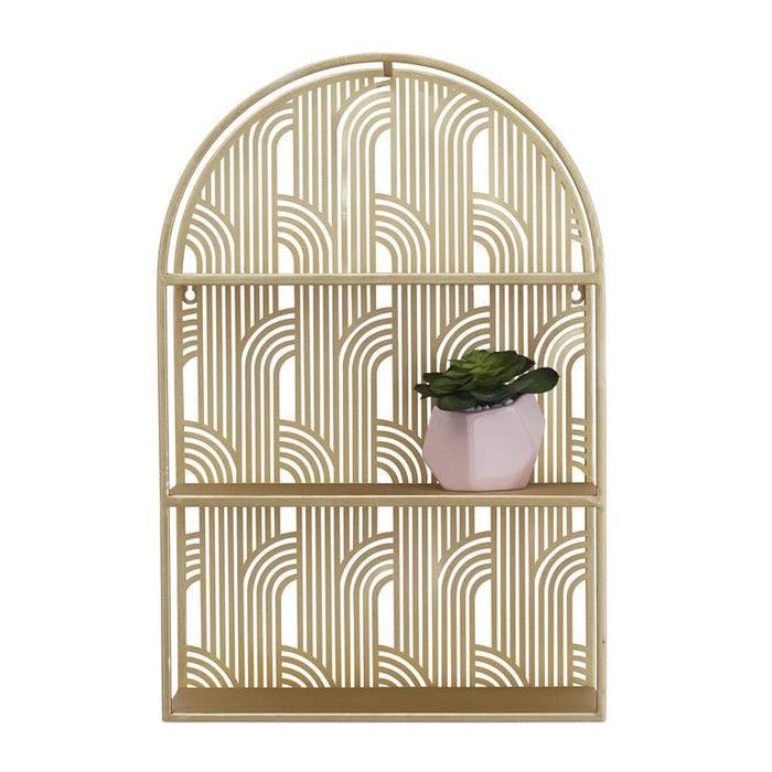 COSMOLIVING BY COSMOPOLITAN GOLD METAL ARCHED 3 SHELF WALL SHELF
