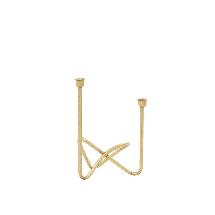 COSMOLIVING BY COSMOPOLITAN GOLD METAL CANDELABRA, 10" X 6" X 11"