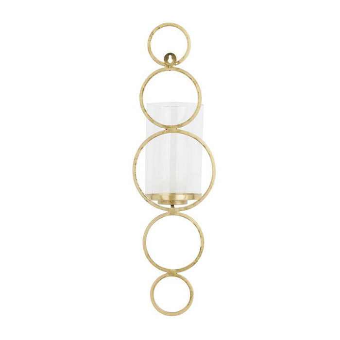 COSMOLIVING BY COSMOPOLITAN GOLD METAL CIRCLE WALL SCONCE WITH GLASS HOLDER
