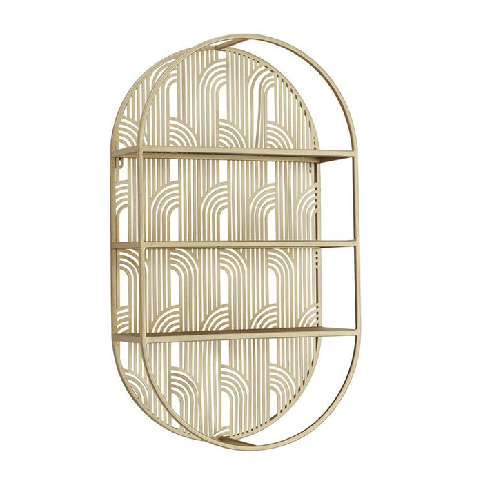 COSMOLIVING BY COSMOPOLITAN GOLD METAL OVAL 3 SHELF WALL SHELF