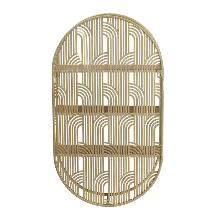 COSMOLIVING BY COSMOPOLITAN GOLD METAL OVAL 3 SHELF WALL SHELF