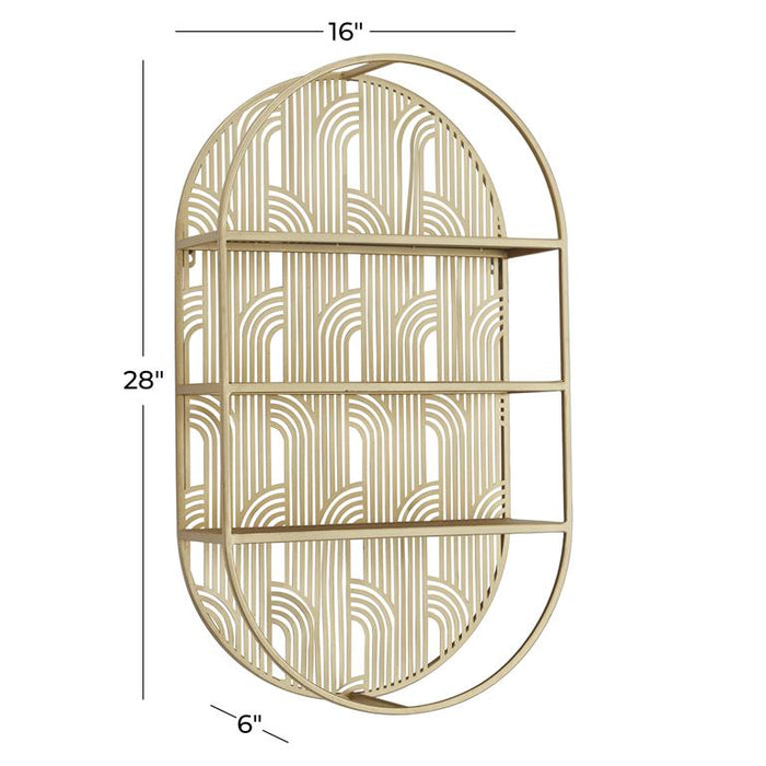 COSMOLIVING BY COSMOPOLITAN GOLD METAL OVAL 3 SHELF WALL SHELF