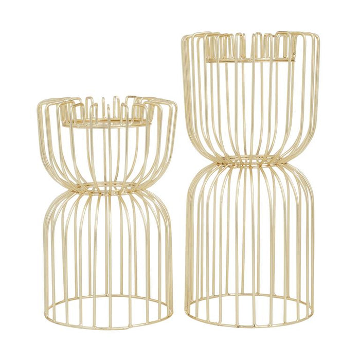 COSMOLIVING BY COSMOPOLITAN GOLD METAL PILLAR CANDLE HOLDER,