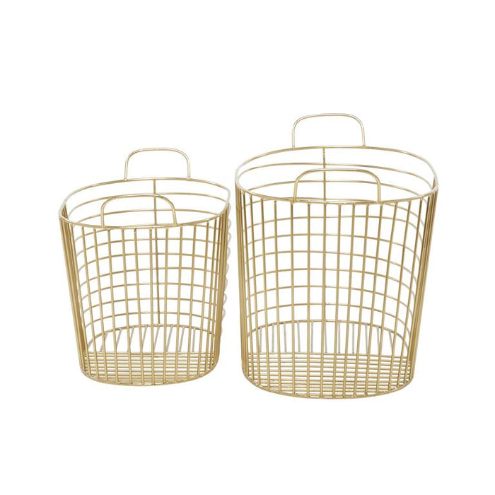 COSMOLIVING BY COSMOPOLITAN GOLD METAL STORAGE BASKET WITH HANDLES