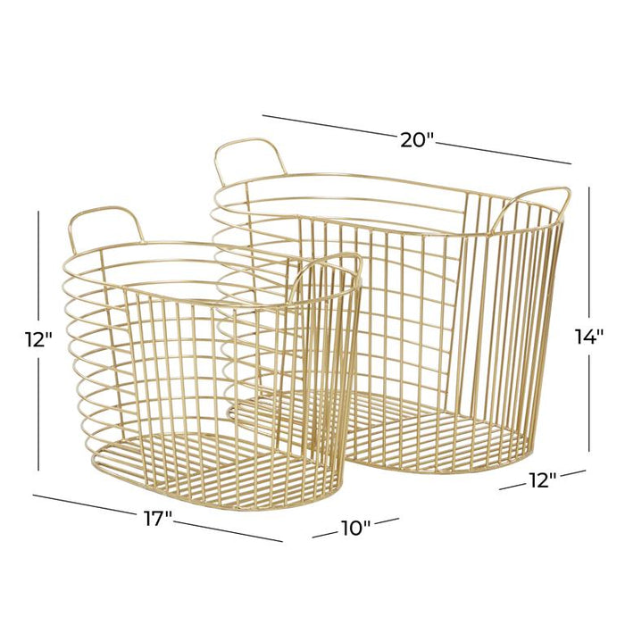 COSMOLIVING BY COSMOPOLITAN GOLD METAL STORAGE BASKET WITH HANDLES