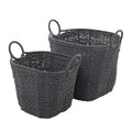 COSMOLIVING BY COSMOPOLITAN GRAY COTTON HANDMADE STORAGE BASKET WITH HANDLES