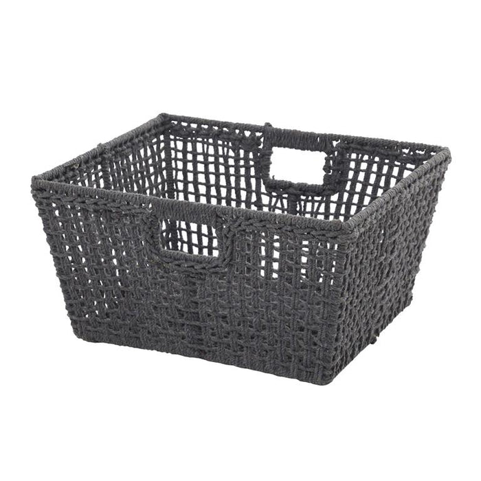COSMOLIVING BY COSMOPOLITAN GRAY COTTON HANDMADE STORAGE BASKET WITH HANDLES,