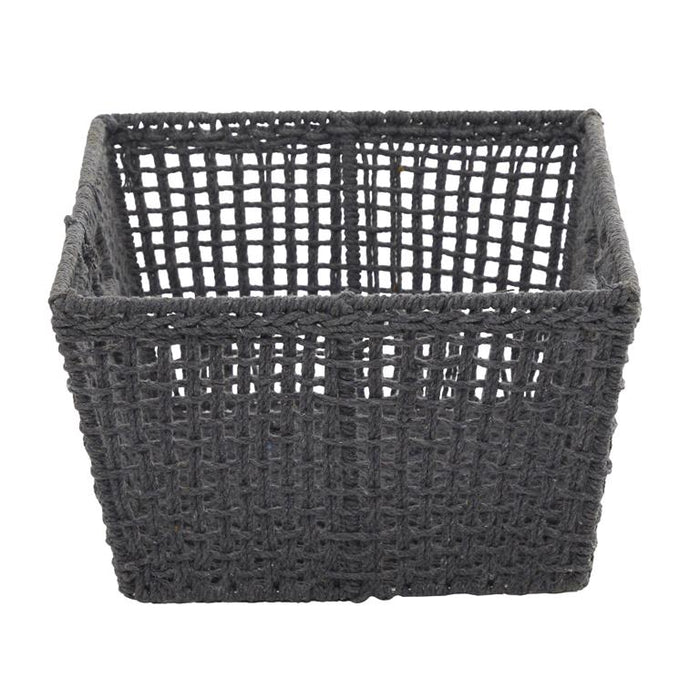 COSMOLIVING BY COSMOPOLITAN GRAY COTTON HANDMADE STORAGE BASKET WITH HANDLES,