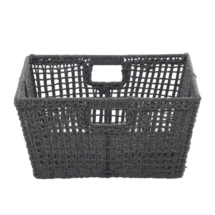COSMOLIVING BY COSMOPOLITAN GRAY COTTON HANDMADE STORAGE BASKET WITH HANDLES,