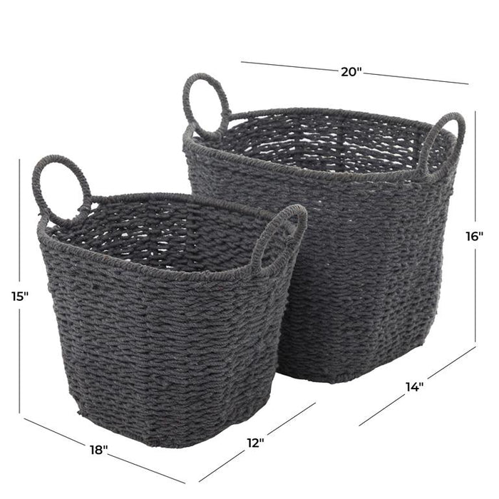 COSMOLIVING BY COSMOPOLITAN GRAY COTTON HANDMADE STORAGE BASKET WITH HANDLES
