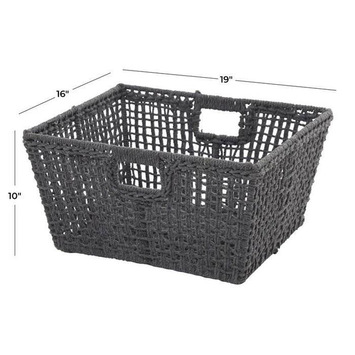 COSMOLIVING BY COSMOPOLITAN GRAY COTTON HANDMADE STORAGE BASKET WITH HANDLES,