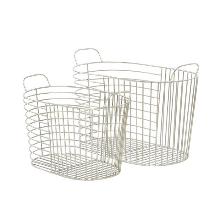 COSMOLIVING BY COSMOPOLITAN SILVER METAL STORAGE BASKET WITH HANDLES