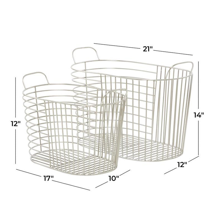 COSMOLIVING BY COSMOPOLITAN SILVER METAL STORAGE BASKET WITH HANDLES