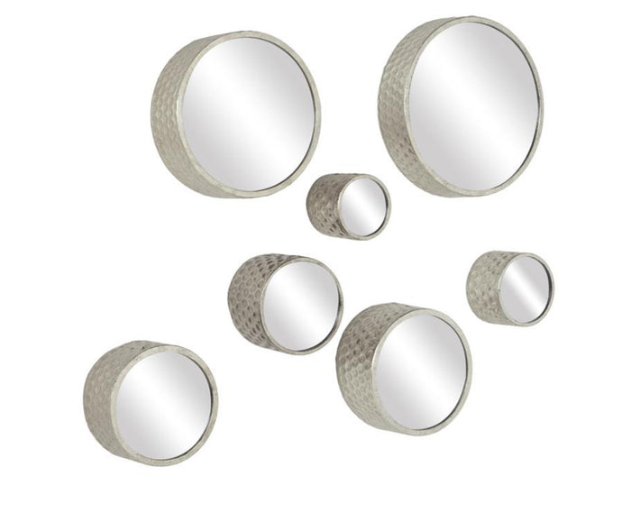 COSMOLIVING BY COSMOPOLITAN SILVER METAL WALL MIRROR, SET OF 7 12", 10", 8", 7", 6"D