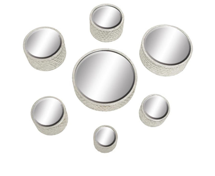 COSMOLIVING BY COSMOPOLITAN SILVER METAL WALL MIRROR, SET OF 7 12", 10", 8", 7", 6"D