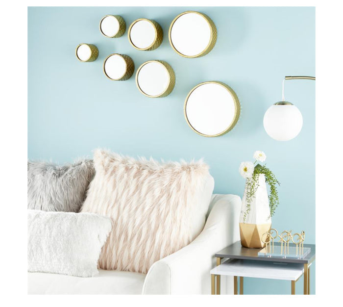 COSMOLIVING BY COSMOPOLITAN SILVER METAL WALL MIRROR, SET OF 7 12", 10", 8", 7", 6"D