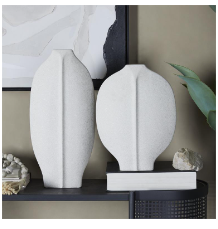 COSMOLIVING BY COSMOPOLITAN WHITE CERAMIC TEXTURED VASE