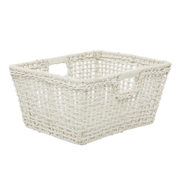 COSMOLIVING BY COSMOPOLITAN WHITE COTTON HANDMADE STORAGE BASKET WITH HANDLES