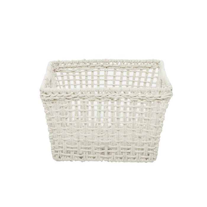 COSMOLIVING BY COSMOPOLITAN WHITE COTTON HANDMADE STORAGE BASKET WITH HANDLES