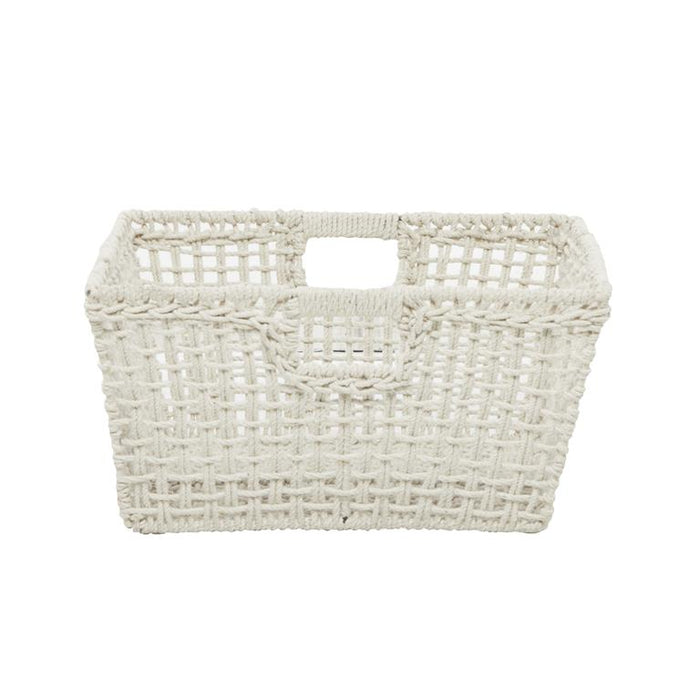 COSMOLIVING BY COSMOPOLITAN WHITE COTTON HANDMADE STORAGE BASKET WITH HANDLES