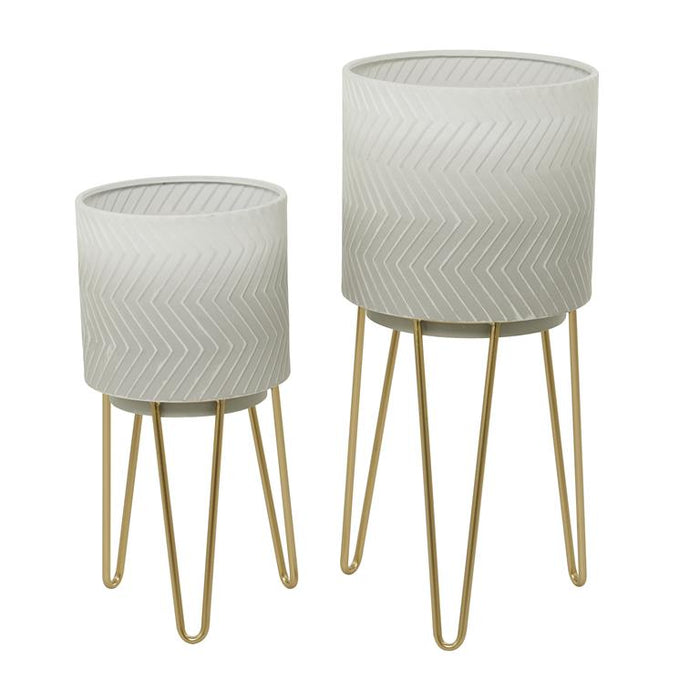 COSMOLIVING BY COSMOPOLITAN WHITE METAL PLANTER WITH REMOVABLE STAND