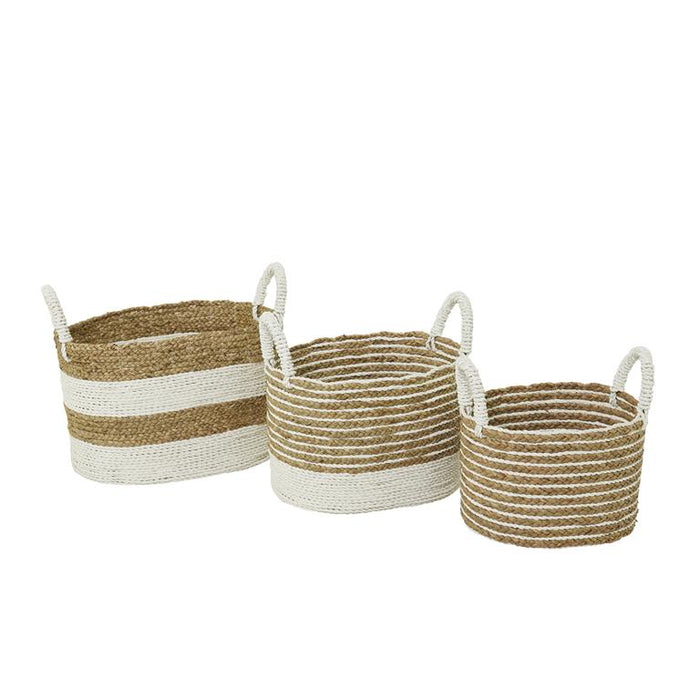 COSMOPOLITAN BROWN SEAGRASS HANDMADE TWO TONED STORAGE BASKET WITH HANDLES
