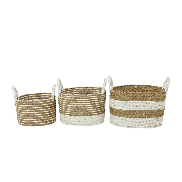 COSMOPOLITAN BROWN SEAGRASS HANDMADE TWO TONED STORAGE BASKET WITH HANDLES