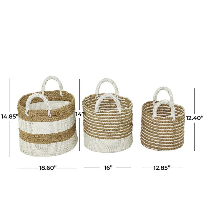 COSMOPOLITAN BROWN SEAGRASS HANDMADE TWO TONED STORAGE BASKET WITH HANDLES