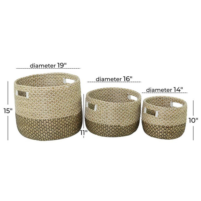 COSMOPOLITAN BROWN SEAGRASS HANDMADE TWO TONED STORAGE BASKET WITH HANDLES
