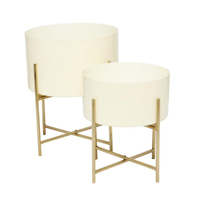 COSMOPOLITAN CREAM METAL PLANTER WITH REMOVABLE STAND