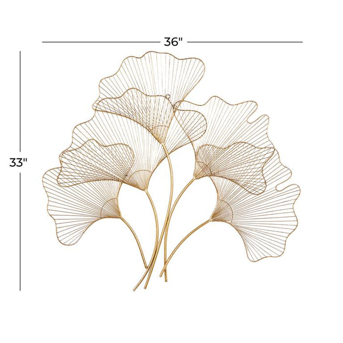 COSMOPOLITAN GOLD METAL FLORAL GINGKO LEAF WALL DECOR