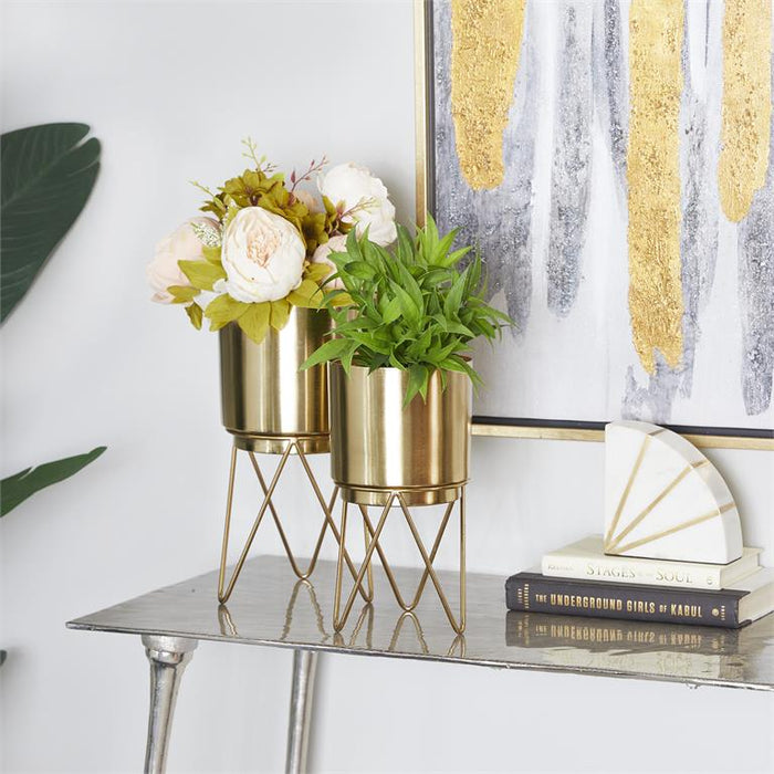 COSMOPOLITAN GOLD METAL PLANTER WITH REMOVABLE STAND