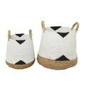COSMOPOLITAN WHITE BANANA LEAF HANDMADE TRIANGLE DETAILS STORAGE BASKET WITH HANDLES