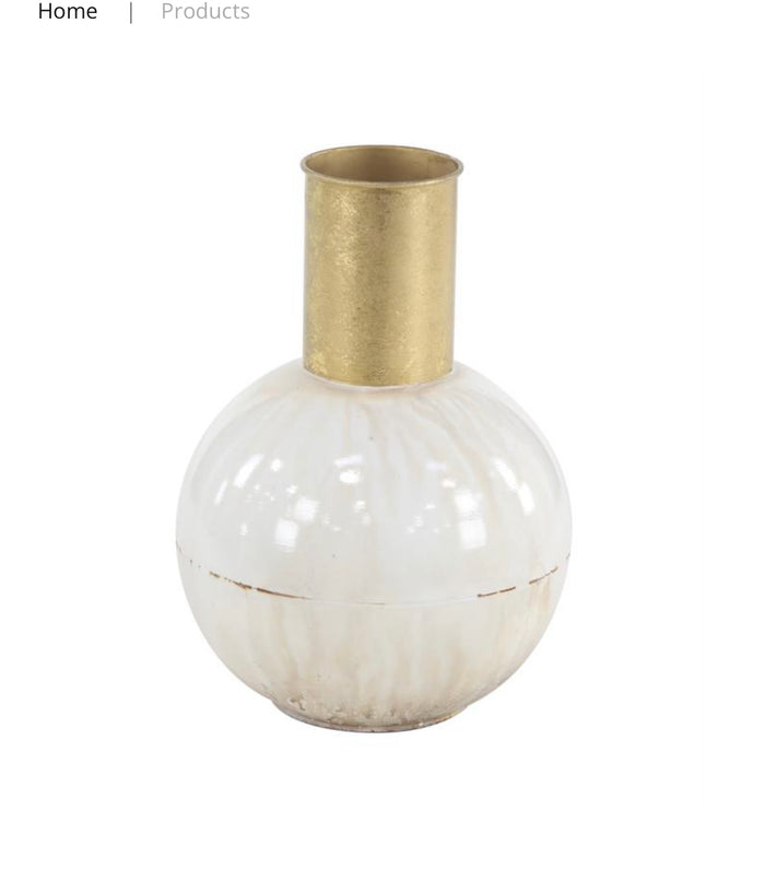 COSMOPOLITAN WHITE METAL VASE WITH GOLD ACCENT