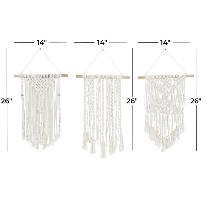 CREAM COTTON MACRAME HANDMADE INTRICATELY WEAVED WALL DECOR WITH BEADED FRINGE TASSELS
