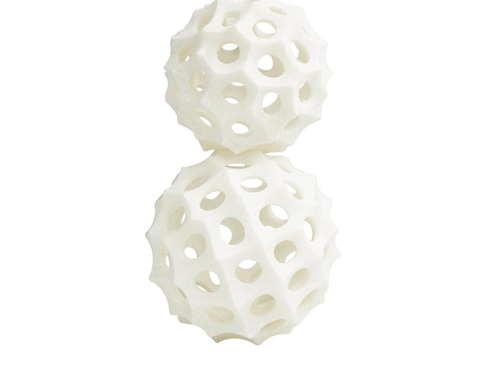 CREAM POLYSTONE ABSTRACT DECORATIVE BALL ORBS & VASE FILLER, SET OF 2 5", 4"D