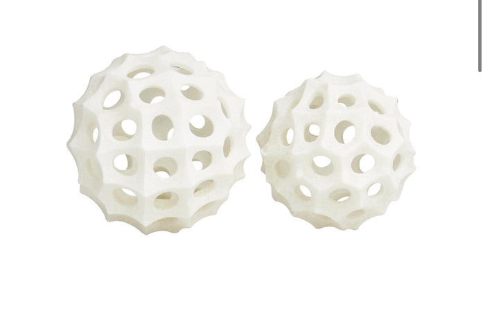 CREAM POLYSTONE ABSTRACT DECORATIVE BALL ORBS & VASE FILLER, SET OF 2 5", 4"D