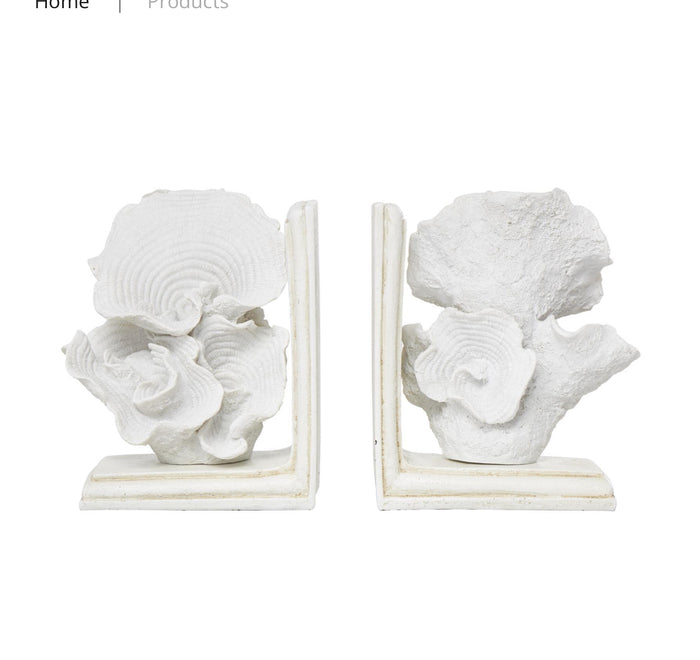 CREAM POLYSTONE CORAL TEXTURED BOOKENDS